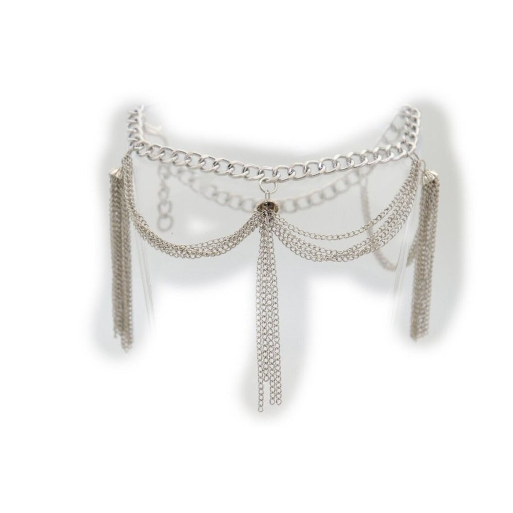Women Silver Metal Chain Boot Bracelet Miami Beach Shoe Tassel Fringe Charms - Picture 6 of 12